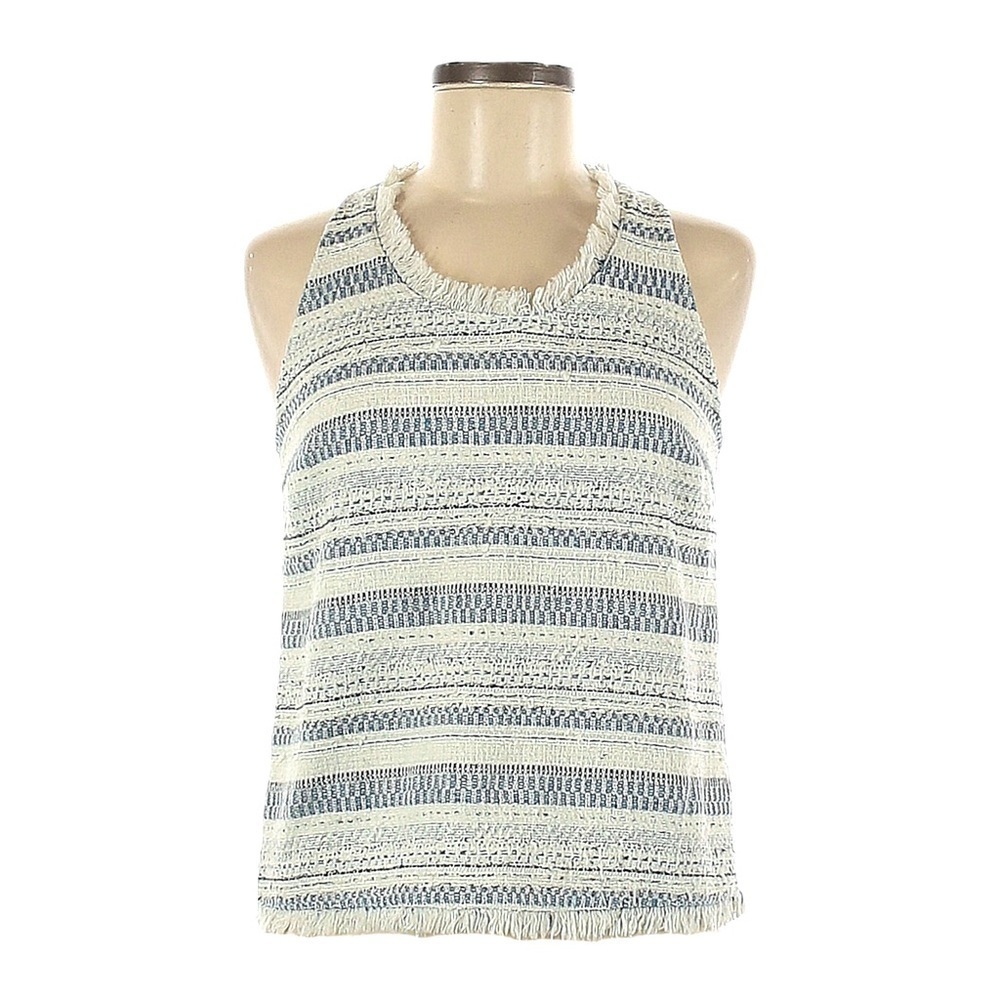 Drew Anthropologie Ivory Stripe Tweed Fringe Textured Knit Tank Top Size S